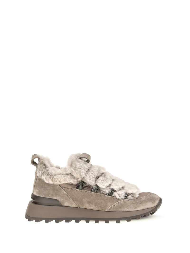 Brunello Cucinelli Brunello Cucinelli Suede and Tech Cotton Sneakers Taiga - World Class Fashion