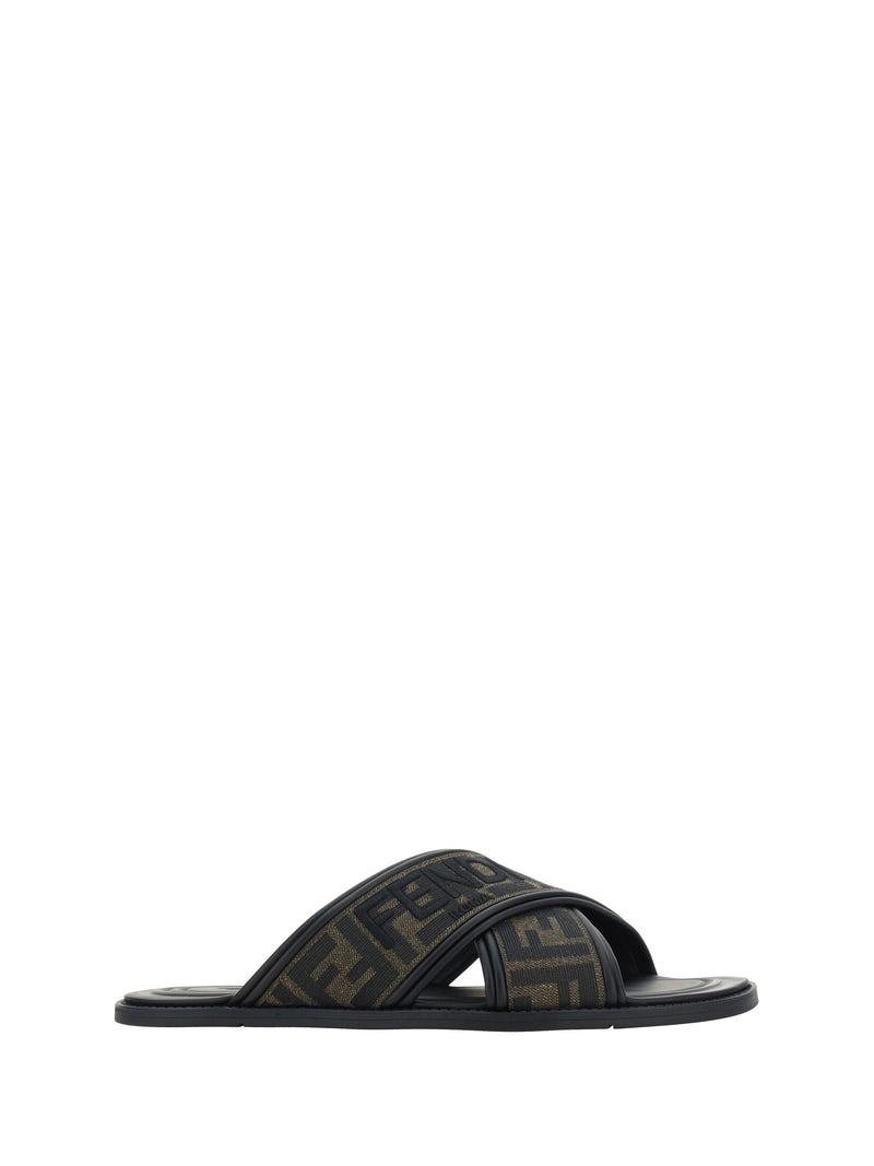 Fendi Fendi FF Leather Sandals Tabacco Nero Men - World Class Fashion