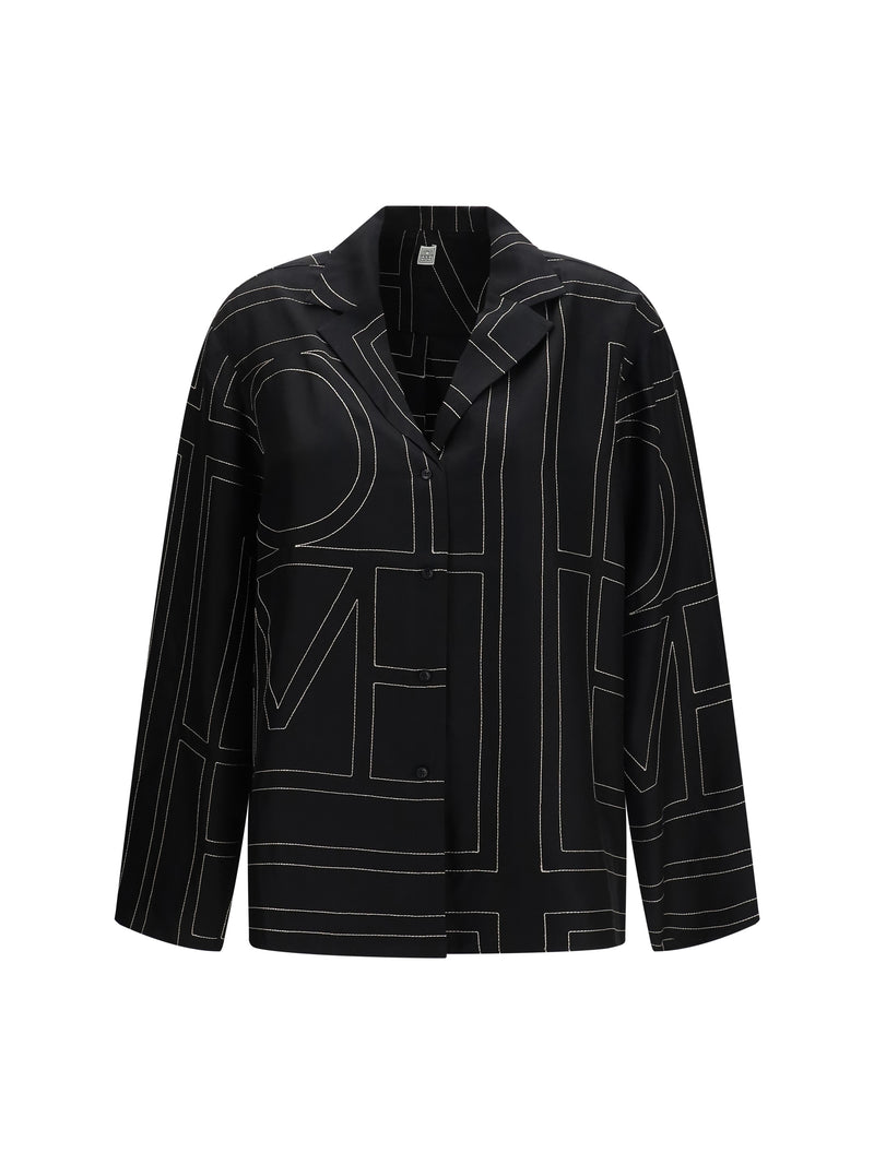 Toteme Toteme Silk Shirt with Monogram Black - World Class Fashion
