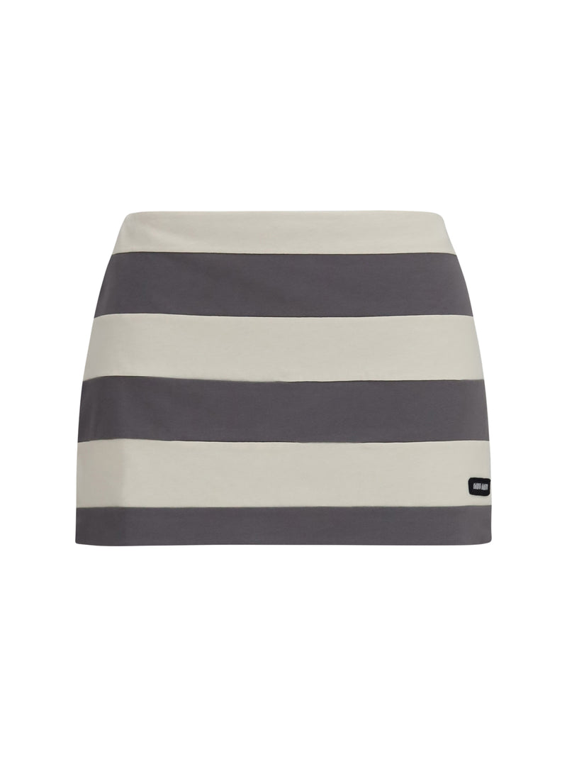 Miu Miu Miu Miu Striped Cotton Mini Skirt White/Grey - World Class Fashion