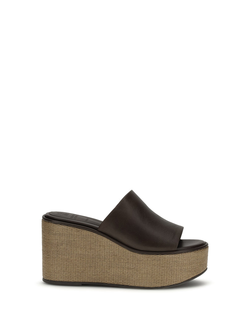 Brunello Cucinelli Brunello Cucinelli Leather Wedge Sandals Cacao - World Class Fashion