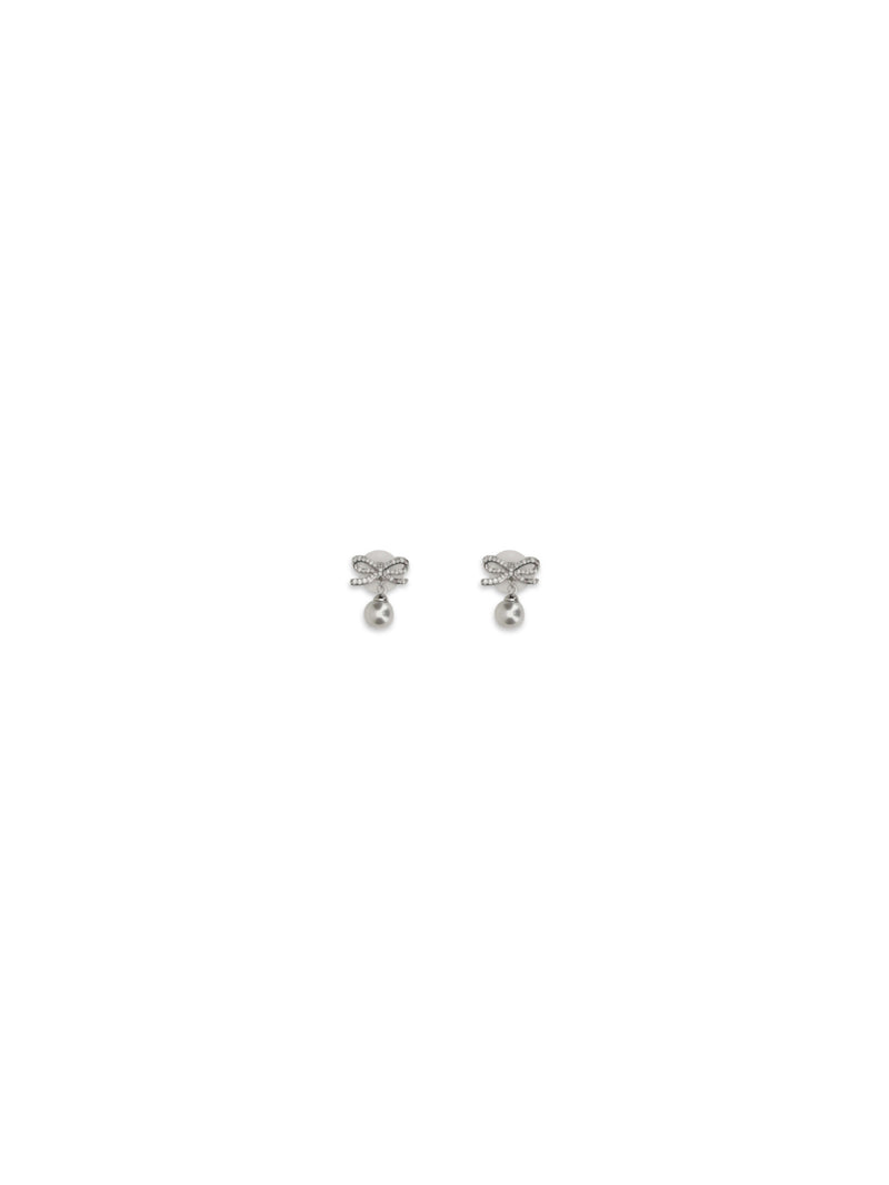 Self-portrait Self-portrait Pearl Bow Earrings Silver - World Class Fashion