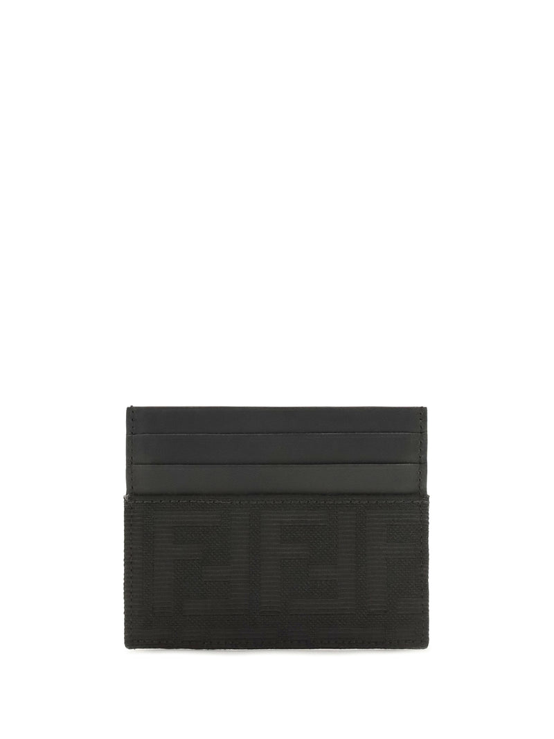 Fendi Fendi FF Jacquard and Leather Card Holder Nero - World Class Fashion