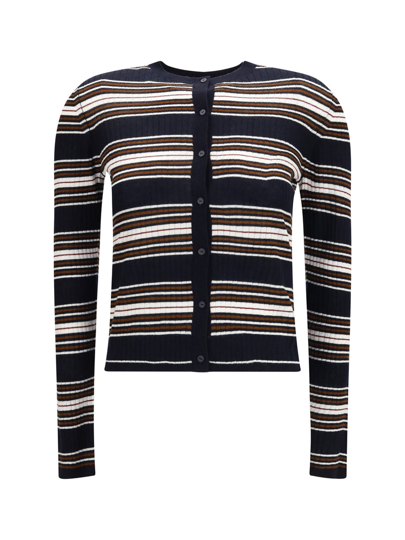 Max Mara Studio Max Mara Studio Striped Silk Wool Cardigan Blue Multicolor - World Class Fashion