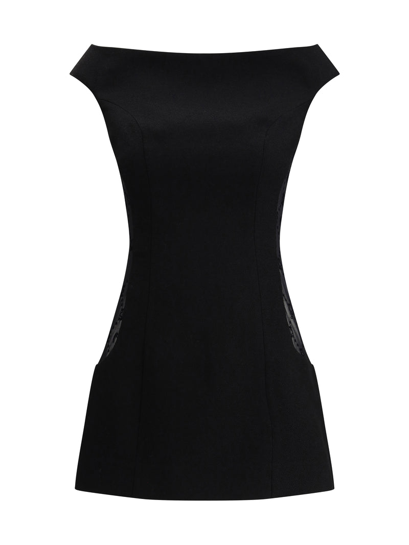 Marine Serre Minivestido sin mangas de bouclé de lana Marine Serre negro - World Class Fashion