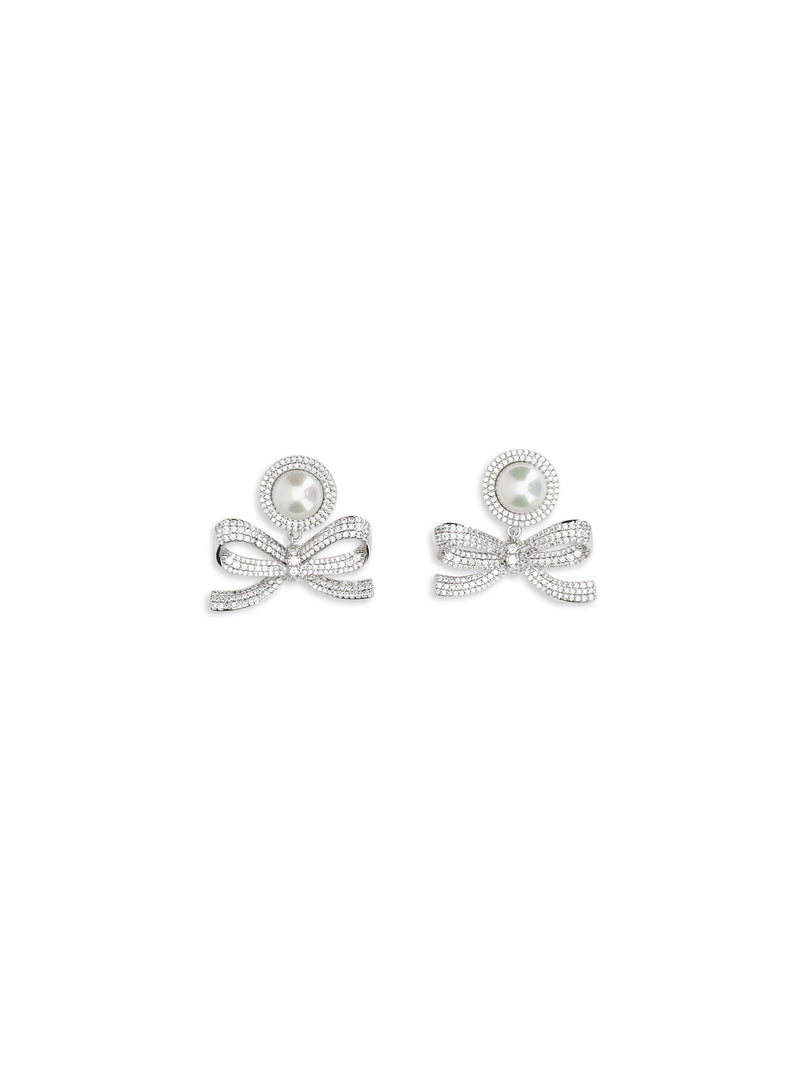Self-portrait Self-portrait Pearl Bow Drop Earrings Silver - World Class Fashion