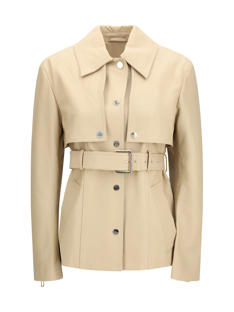 Max Mara Sportmax Max Mara Sportmax Stenzone Convertible Leather Jacket Beige - World Class Fashion