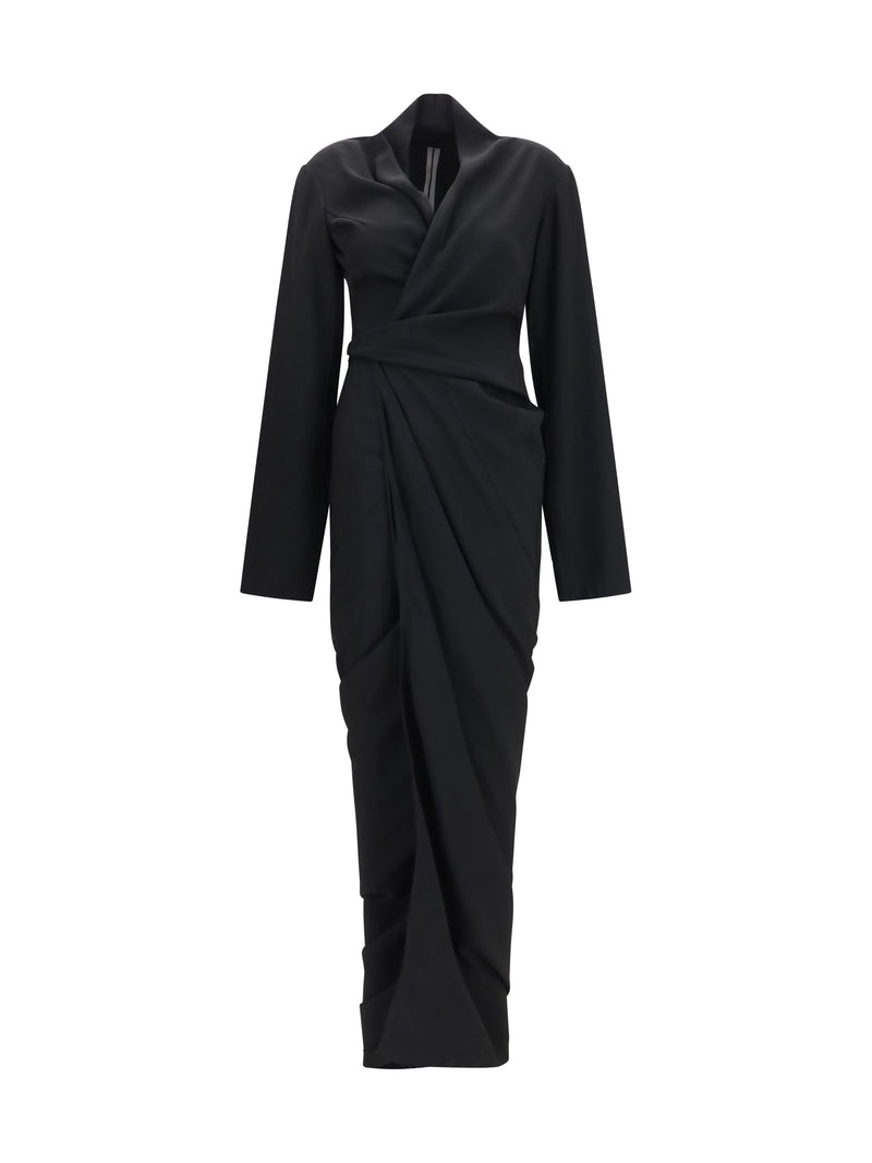 Rick Owens Rick Owens Wrap Draped Long Dress Black - World Class Fashion