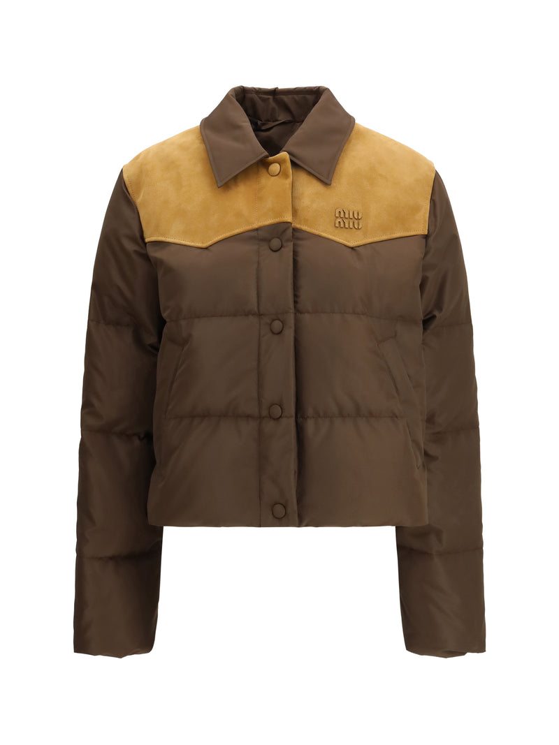 Miu Miu Miu Miu Logo Hooded Puffer Jacket Caffe - World Class Fashion
