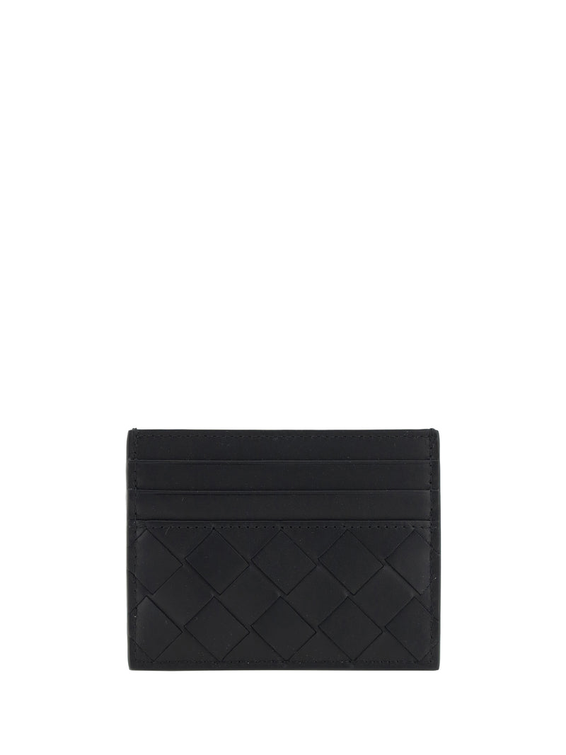 Bottega Veneta Bottega Veneta Leather Card Holder Black-Silver - World Class Fashion