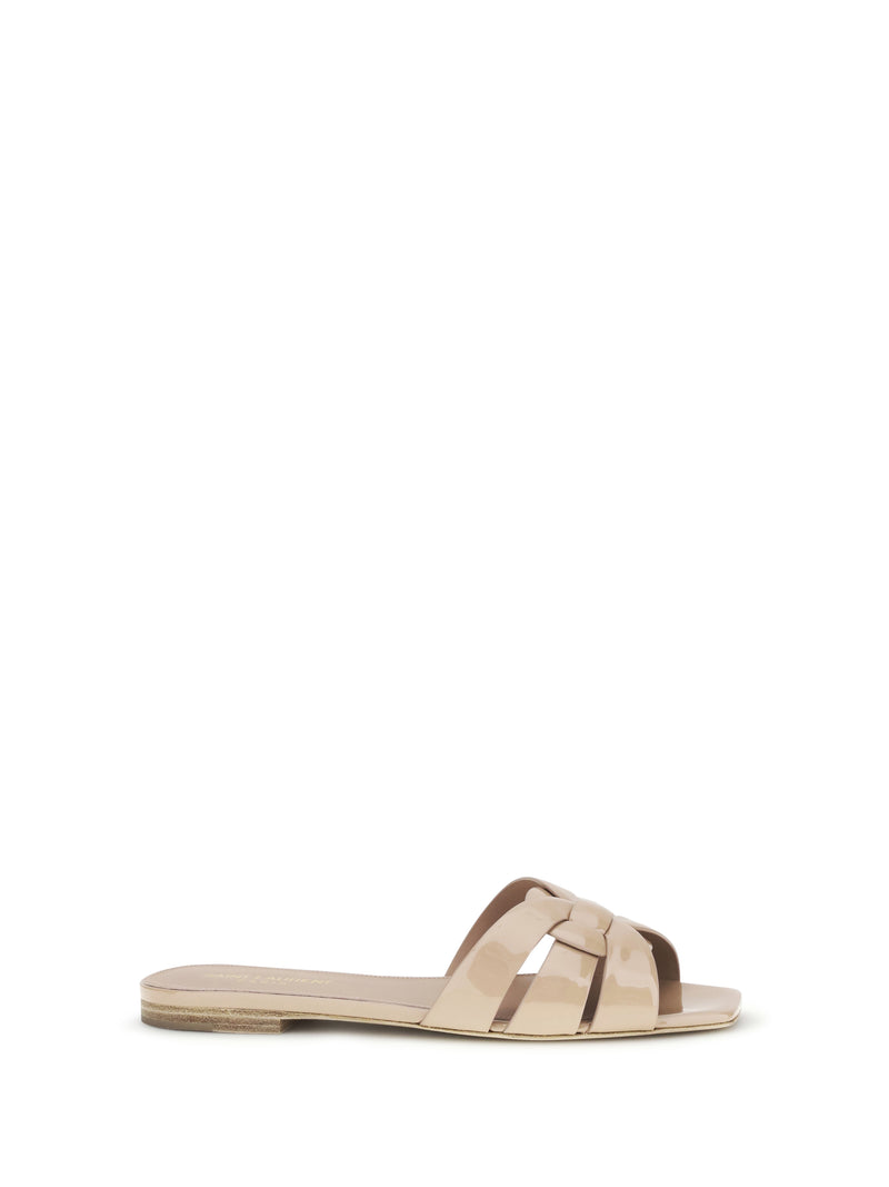 Saint Laurent Saint Laurent Tribute Patent Leather Sandals Nude - World Class Fashion
