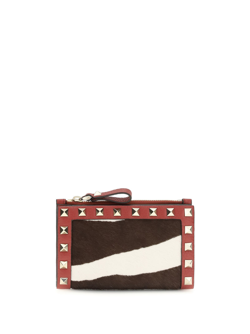 Valentino Garavani Valentino Garavani Rockstud Animalier Coin Purse Bianco-Testa di Moro/Rosso V - World Class Fashion
