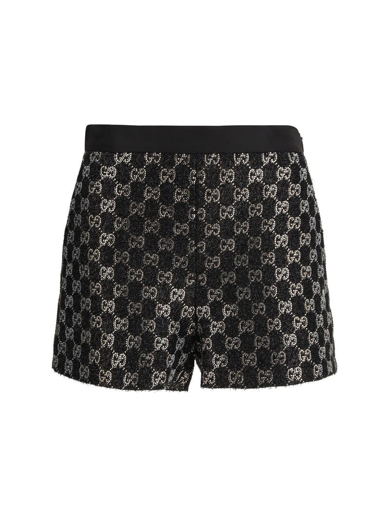 Gucci Gucci Tweed Wool Lamé Embroidered Shorts Black - World Class Fashion
