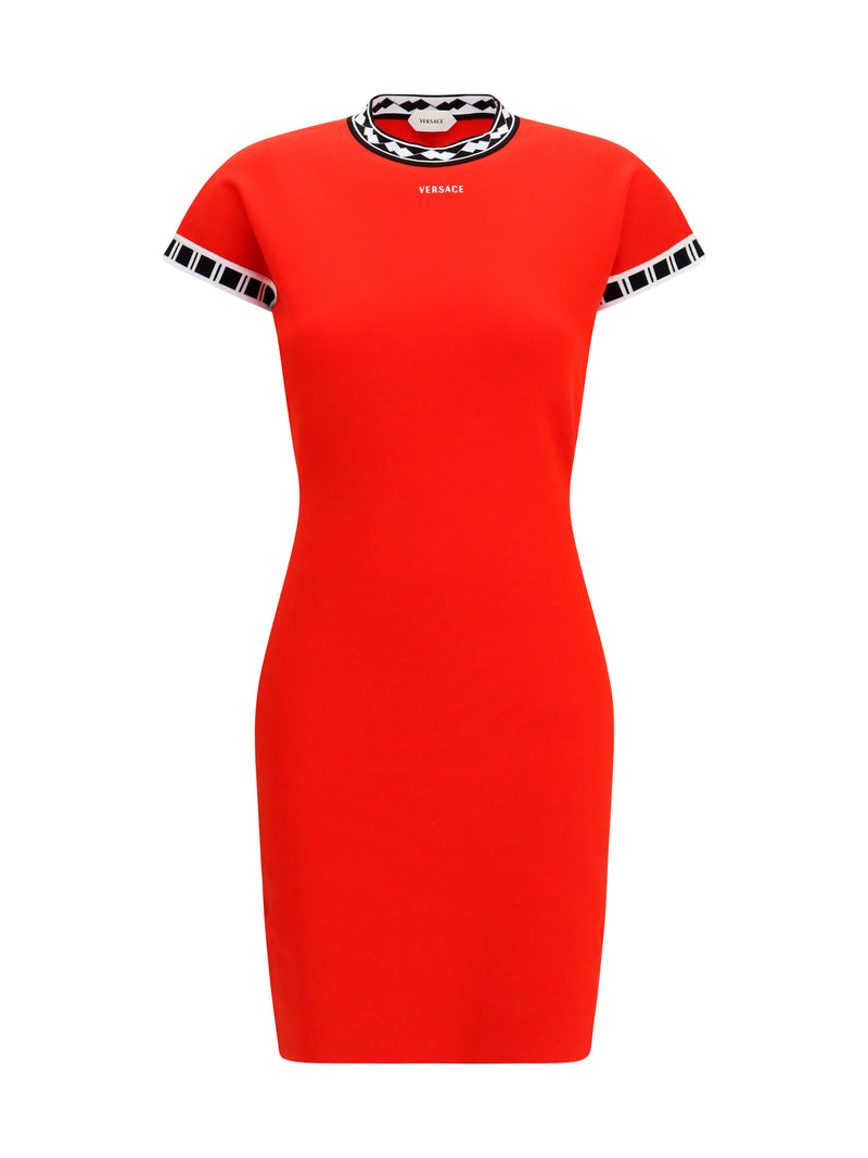 Versace Versace Cotton Knit Mini Dress Scarlet - World Class Fashion