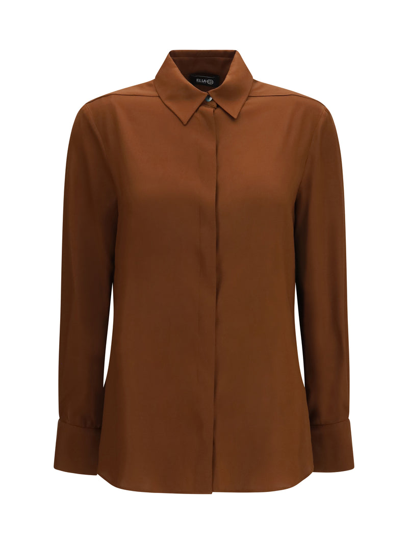 Ella Ella Silk Shirt with Back Gathering Castagno - World Class Fashion