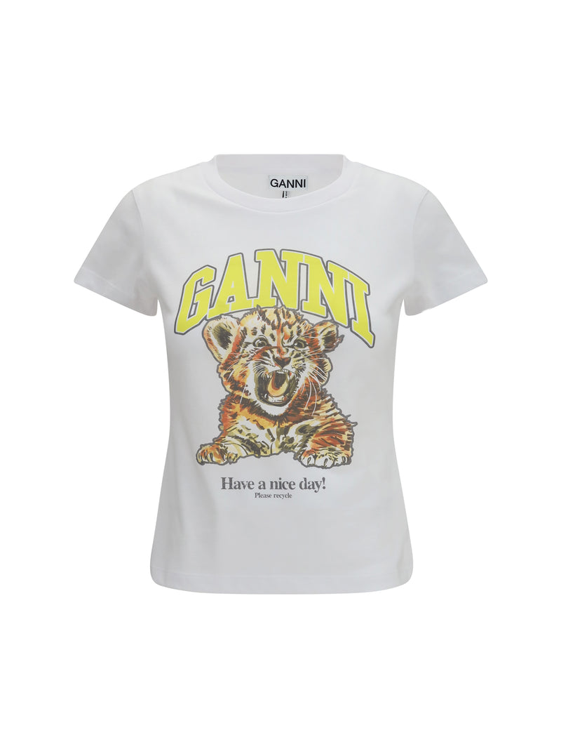 Ganni Ganni Tiger Cotton T-shirt Bright White - World Class Fashion