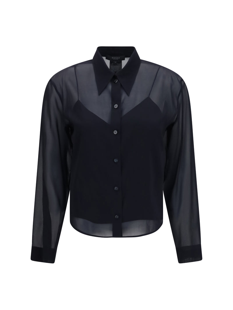 Gucci Gucci Stretch Silk Chiffon Shirt Black - World Class Fashion