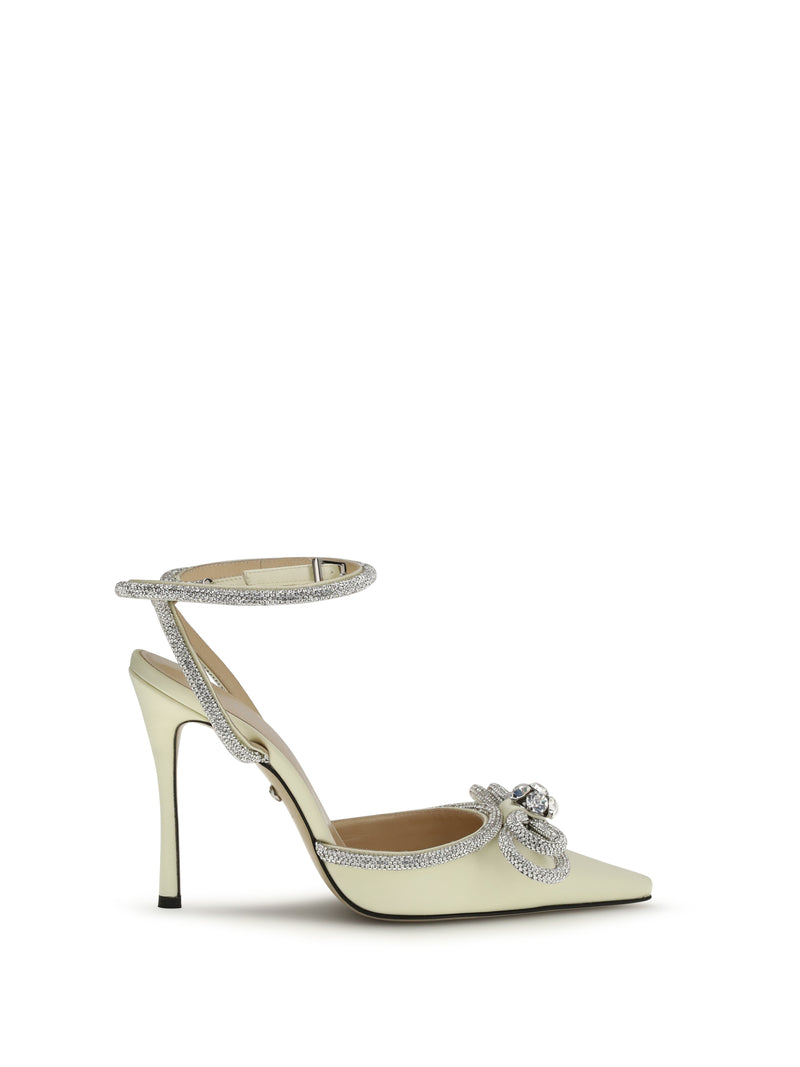 Mach & Mach Mach & Mach Double Crystal Bow Satin Pumps Pastel Yellow - World Class Fashion