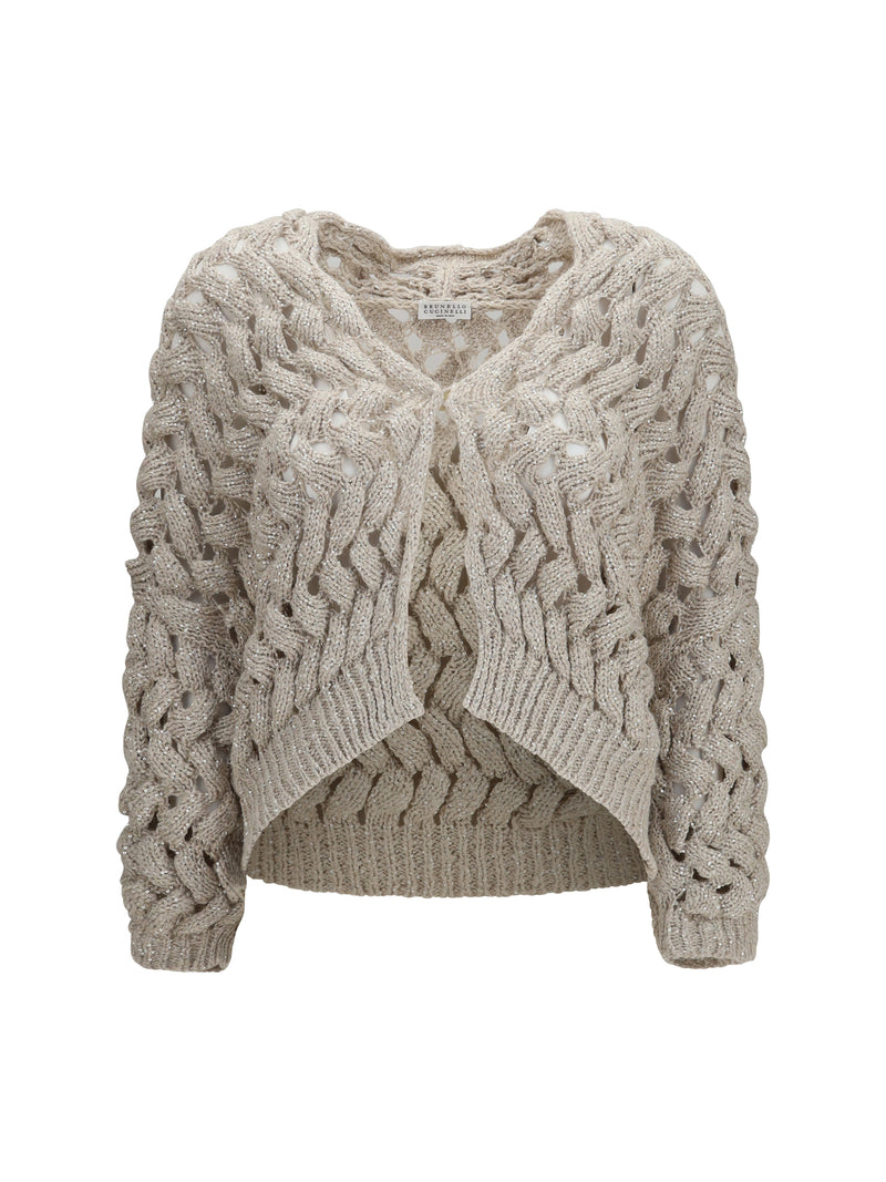 Brunello Cucinelli Brunello Cucinelli Openwork Sequin Cardigan Stone Brown - World Class Fashion