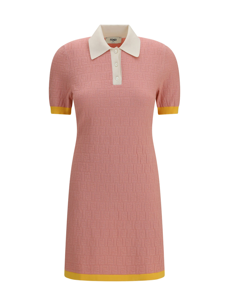 Fendi Fendi Short Fitted Cotton and Silk FF Dress Magnolia - World Class Fashion