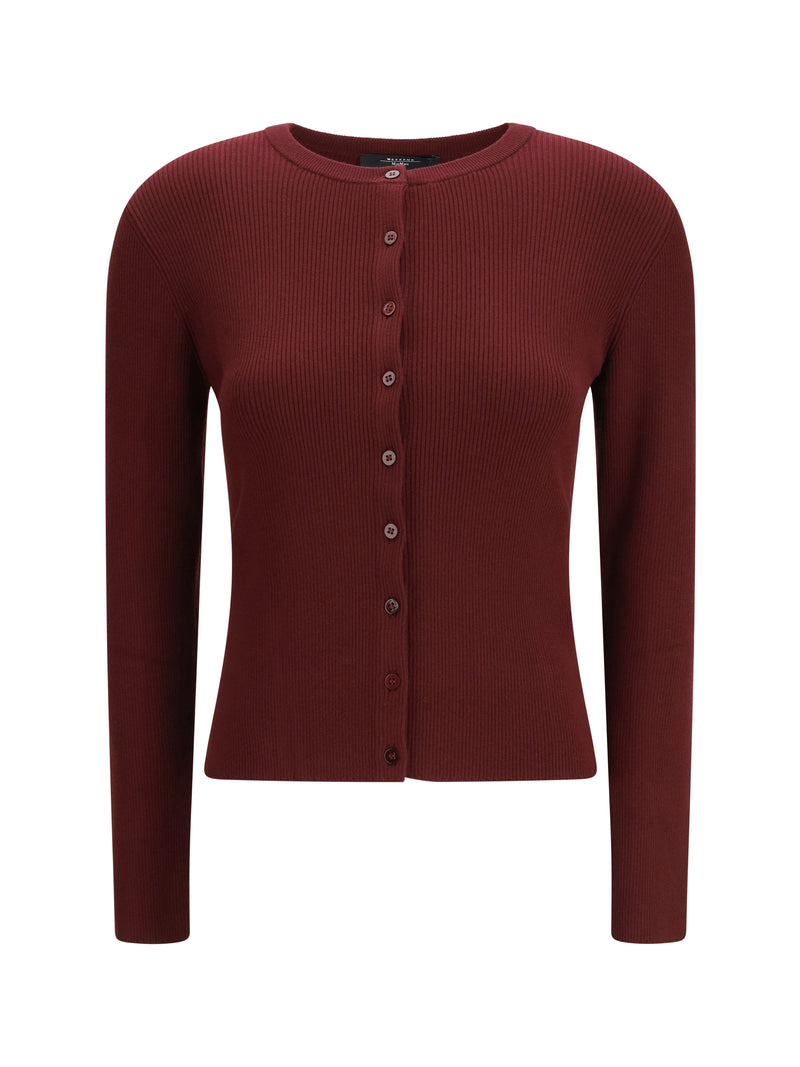 Max Mara Weekend Max Mara Weekend Ribbed Viscose Cardigan Berry - World Class Fashion