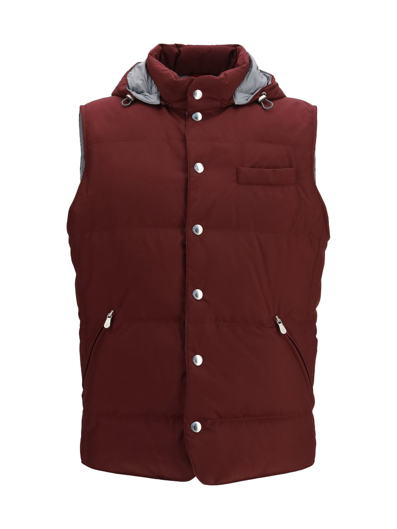 Brunello Cucinelli Brunello Cucinelli Sleeveless Hooded Gilet Burgundy - World Class Fashion