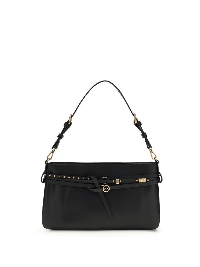 Pinko Pinko Leather Shoulder Bag Nero-Antique Gold - World Class Fashion