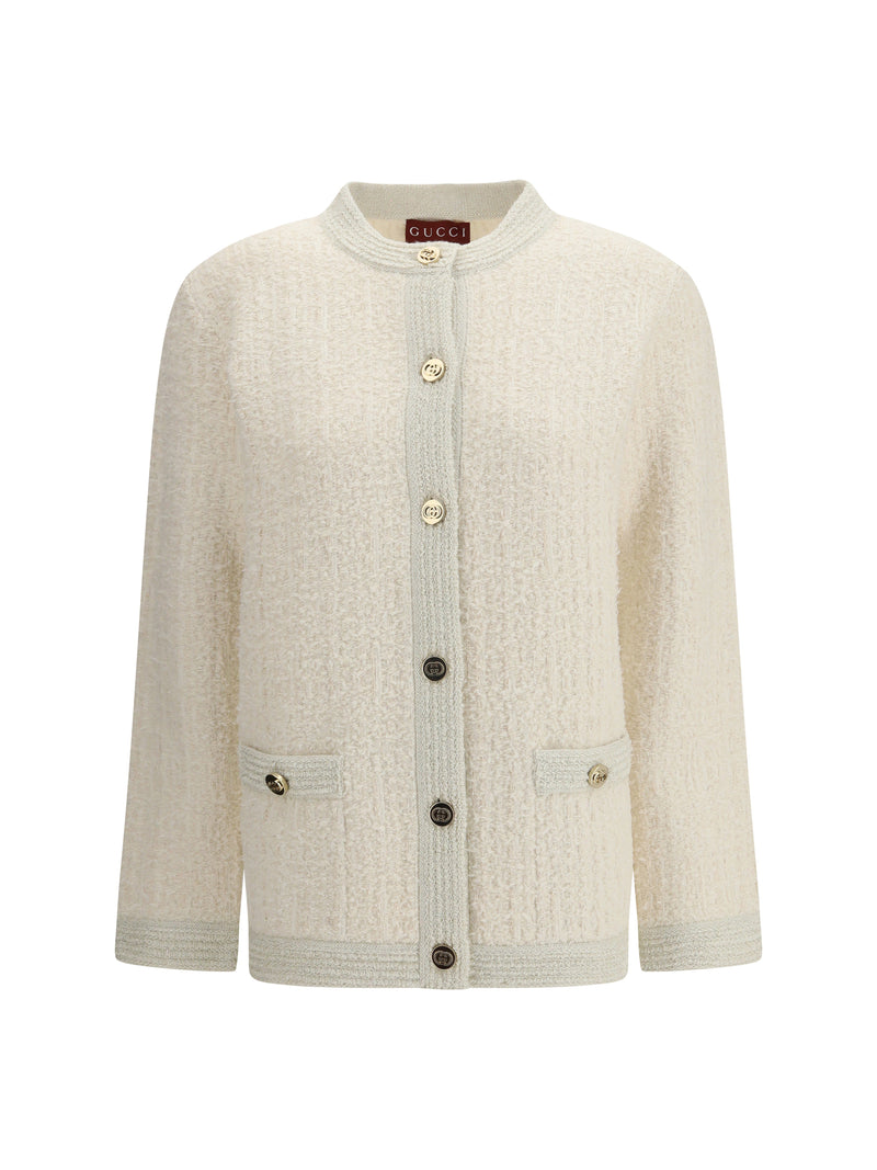 Gucci Gucci Bouclé Lamé Wool Cardigan Ivory/Silver Women - World Class Fashion