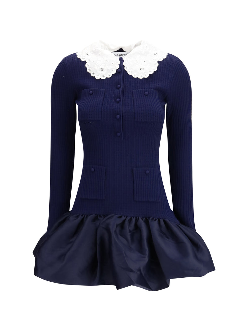 Self-portrait Self-portrait Knit Taffeta Mini Dress Navy - World Class Fashion