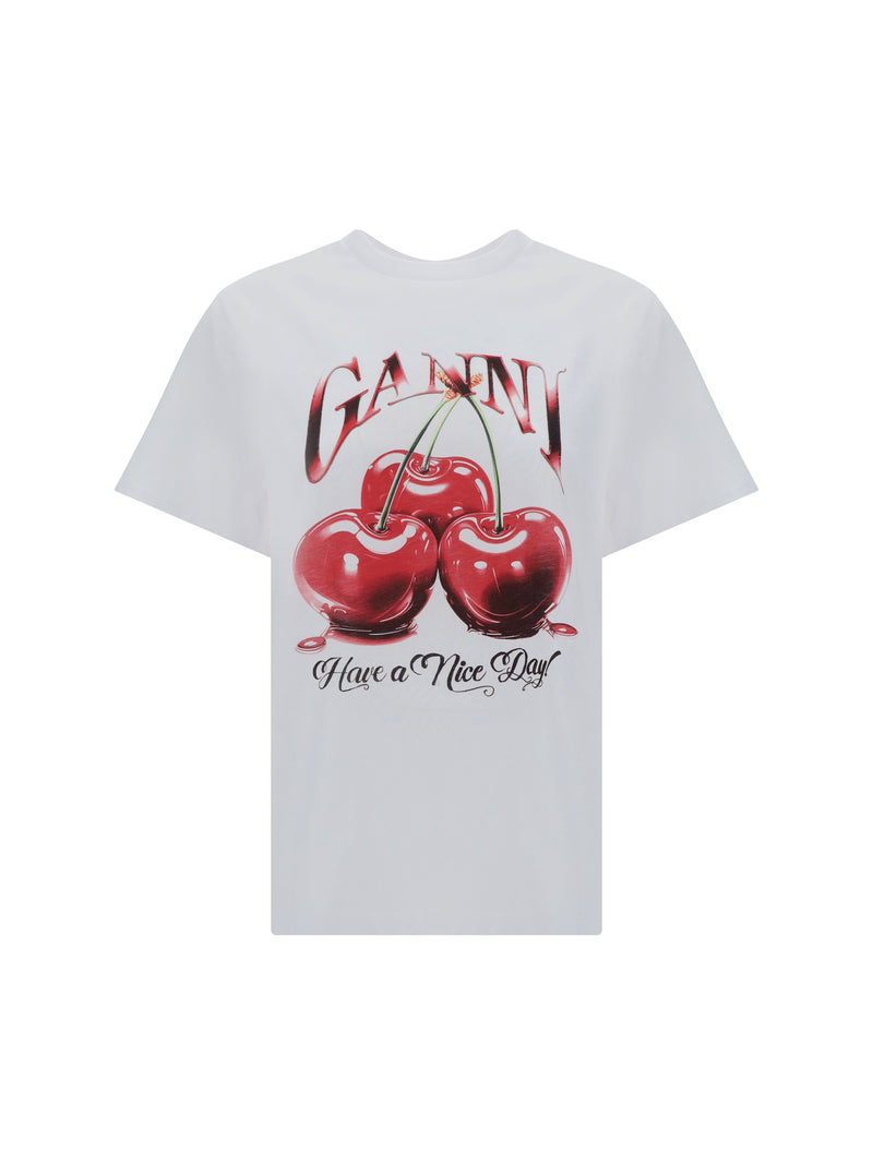 Ganni Ganni Cherry Relaxed T-shirt Bright White - World Class Fashion