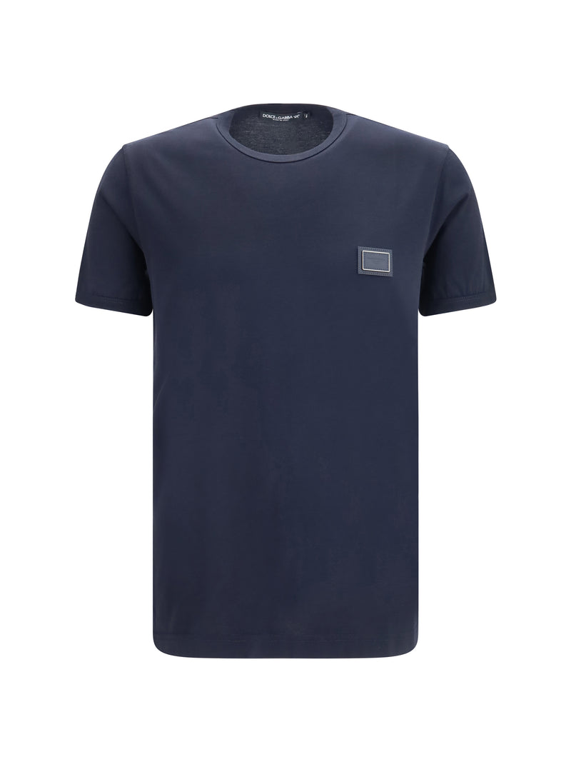 Dolce & Gabbana Dolce & Gabbana Cotton T-shirt with Logo Plaque Blue - World Class Fashion