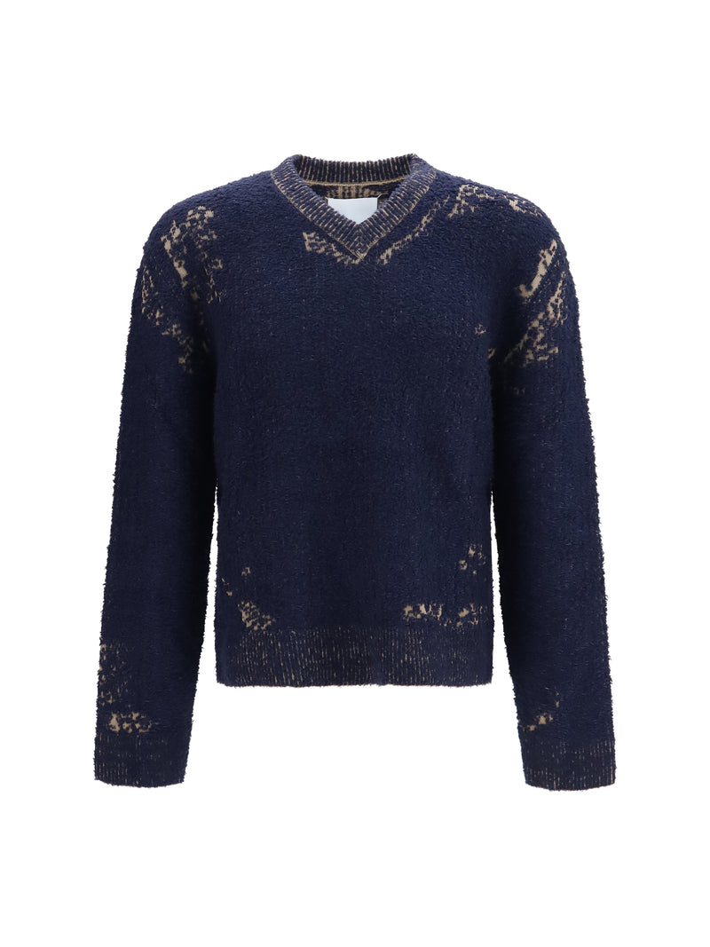 Margiela Margiela Acid V-neck Sweater Navy/Light Brown - World Class Fashion