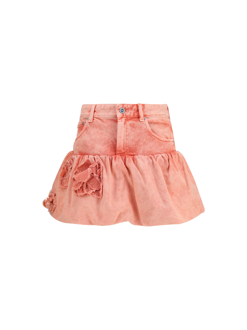 Ganni Ganni Mini Bubble Skirt Denim Appliqué Roses Lantana - World Class Fashion
