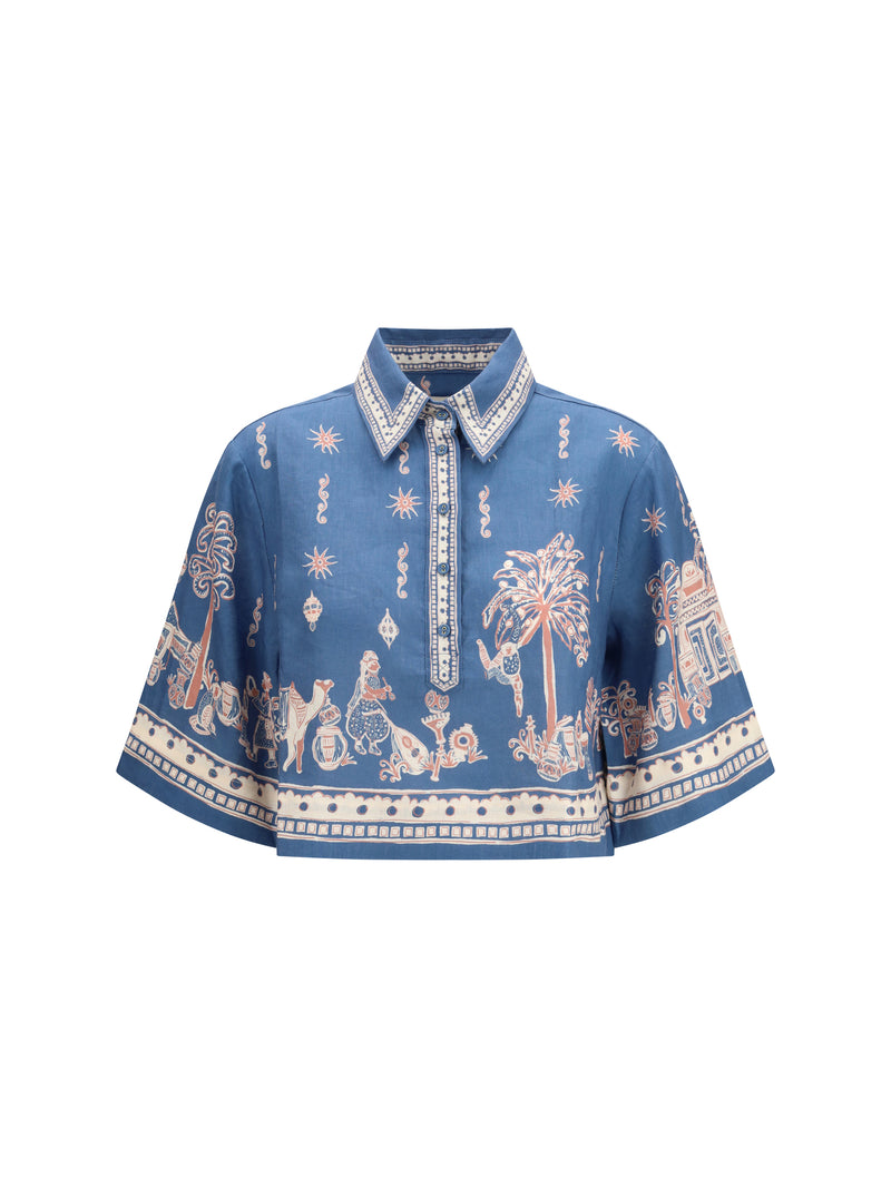 Alemais Alemais Acacia Cropped Shirt Blue - World Class Fashion