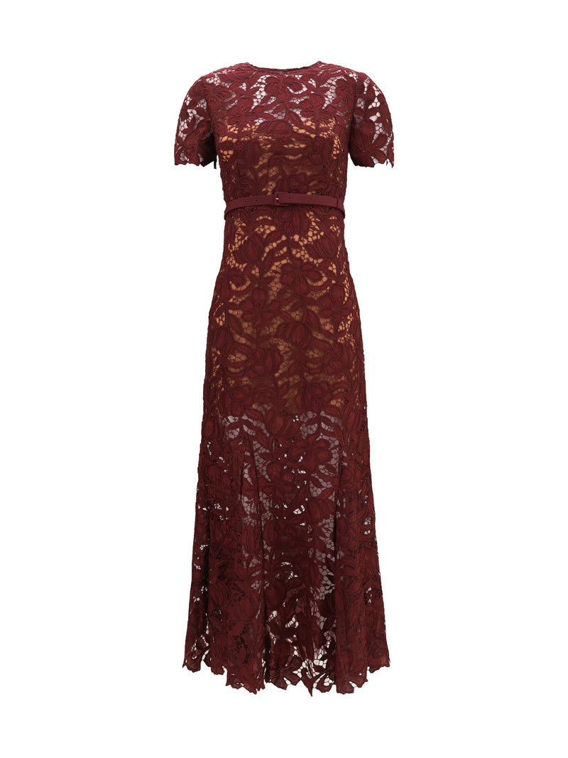Self-portrait Self-portrait Midi Lace Dress Burgundy Women - World Class Fashion