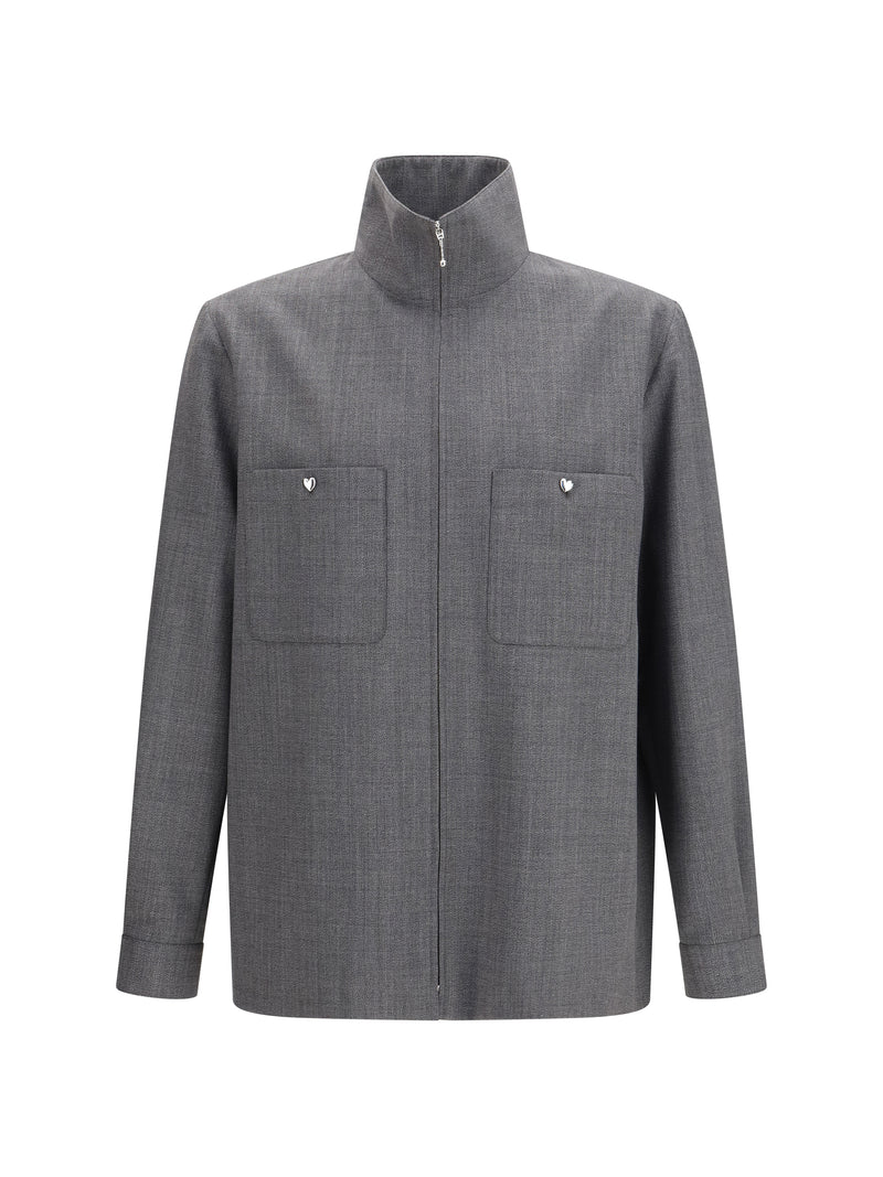 Valentino Valentino Mouliné Wool Shirt Jacket Nero/Grigio - World Class Fashion