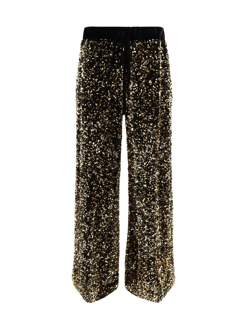 Ella Ella Velvet Sequin Palazzo Pants Oro - World Class Fashion