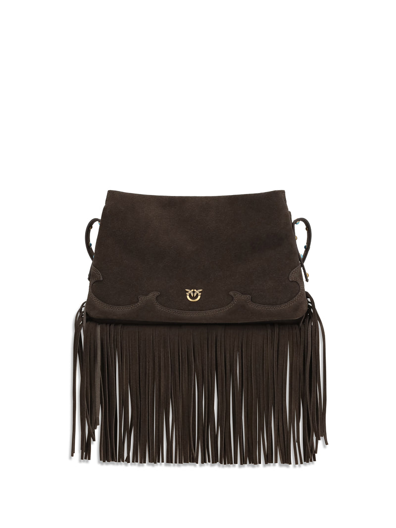 Pinko Pinko Suede Shoulder Bag with Fringes Brown - World Class Fashion