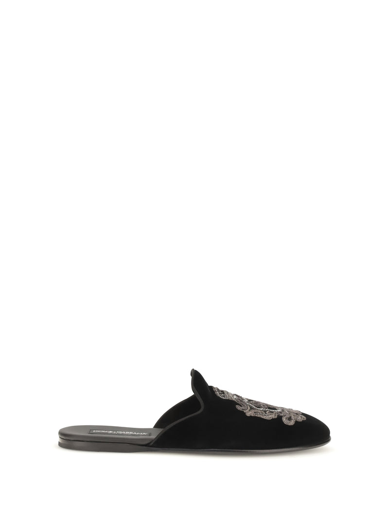 Dolce & Gabbana Dolce & Gabbana Velvet Slippers Nero Men - World Class Fashion