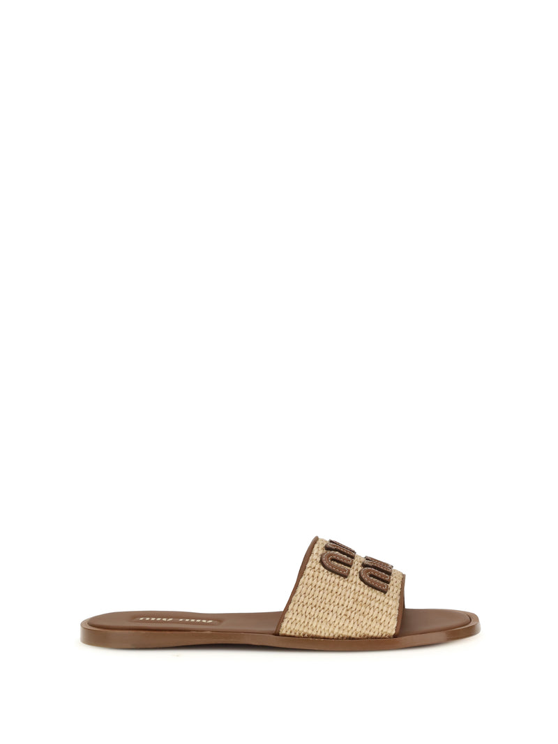 Miu Miu Miu Miu Raffia Slippers Sandals Naturale - World Class Fashion
