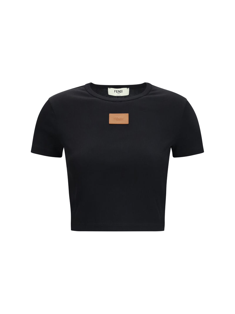 Fendi Fendi Cropped Ribbed Cotton T-shirt Black Women - World Class Fashion