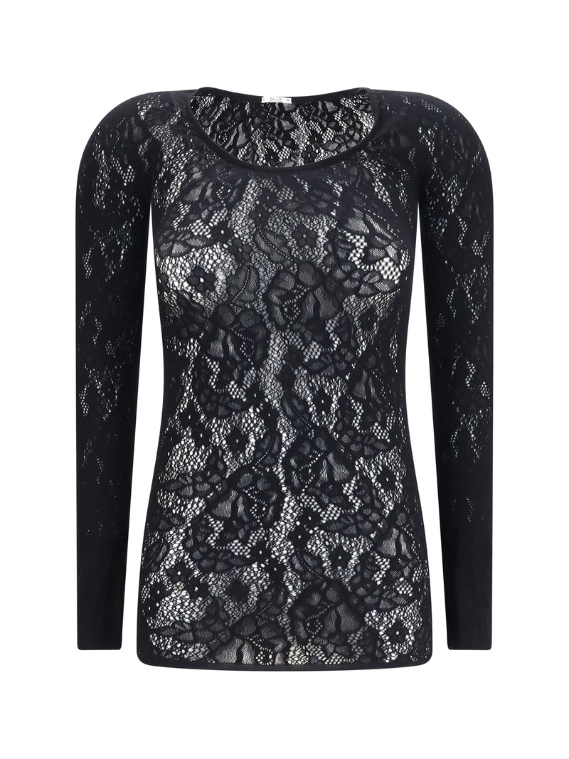 Wolford Wolford Infinite Rose Net Long-sleeve Top Black - World Class Fashion