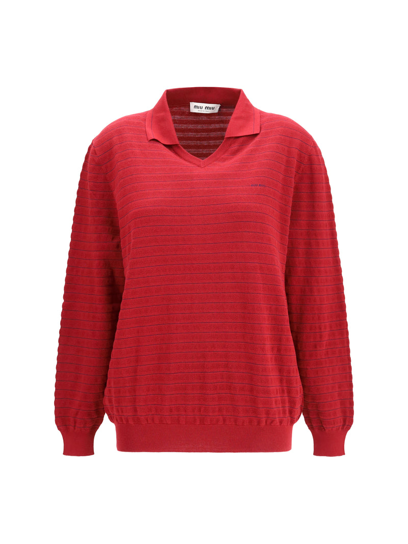 Miu Miu Miu Miu Cotton V-neck Sweater Amaranto - World Class Fashion