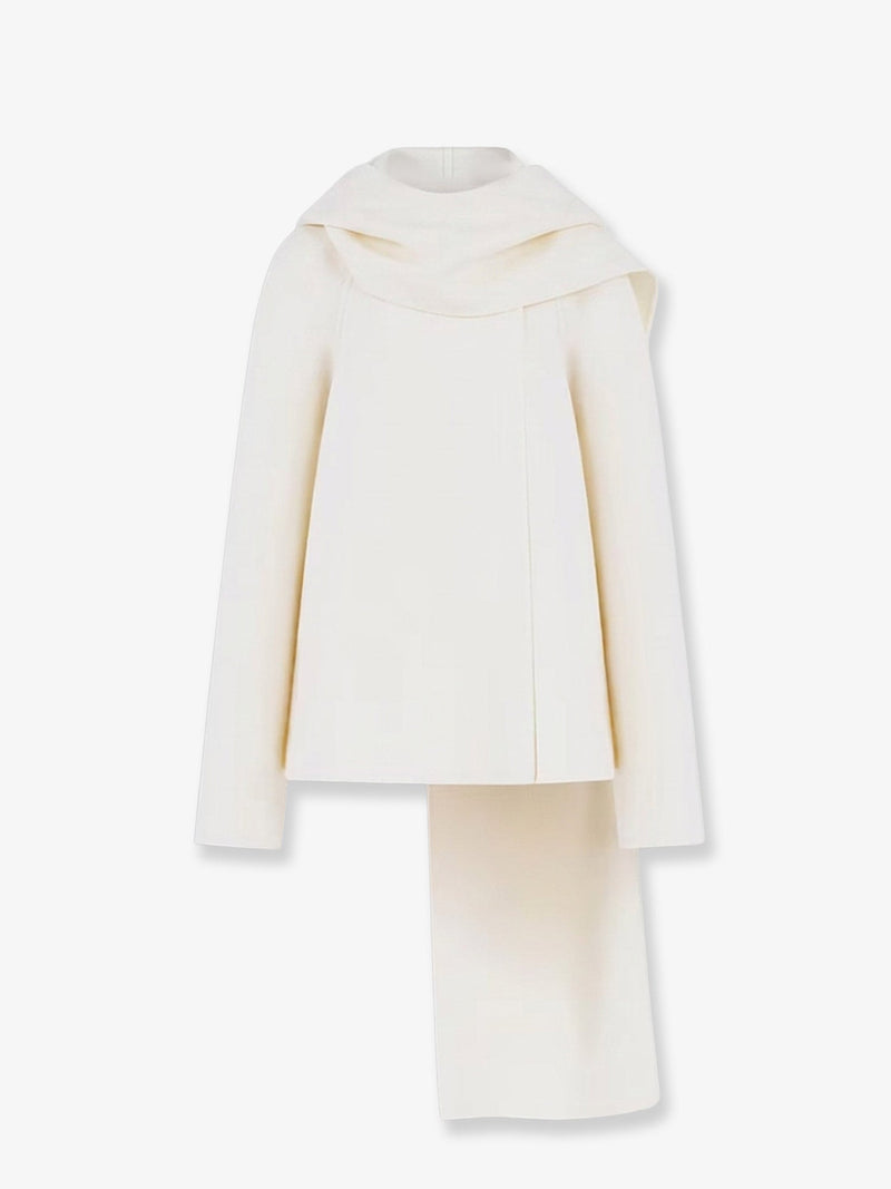 Alaia Alaia Scarf Boiled Wool Coat White - World Class Fashion
