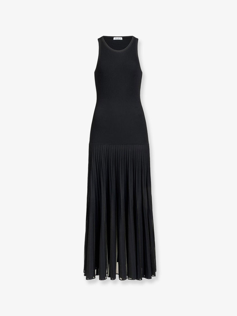 Alaia Alaia Long Pleated Viscose Blend Dress Black - World Class Fashion