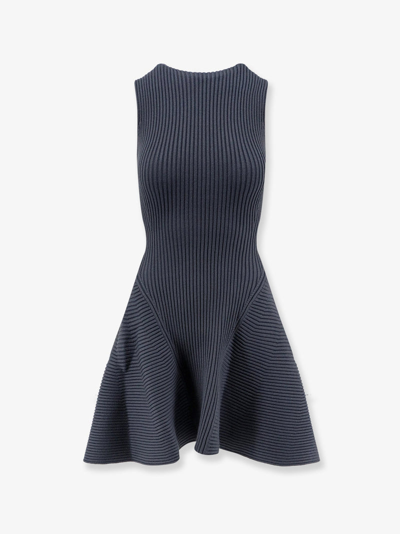 Alaia Alaia Ribbed Skater Dress Gray - World Class Fashion