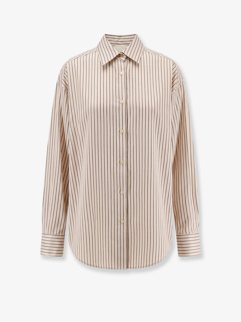 Alysi Alysi Oversize Striped Lyocell and Silk Shirt Beige - World Class Fashion