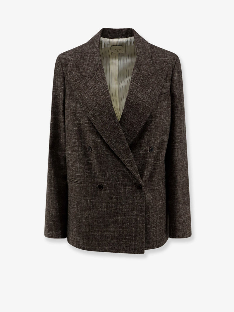 Alysi Alysi Double-Breasted Wool Linen Blazer Brown - World Class Fashion