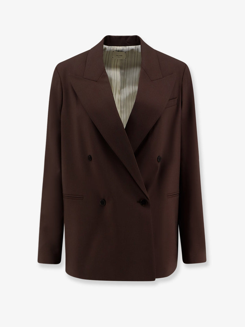 Alysi Alysi Double-Breasted Stretch Virgin Wool Blazer Brown - World Class Fashion
