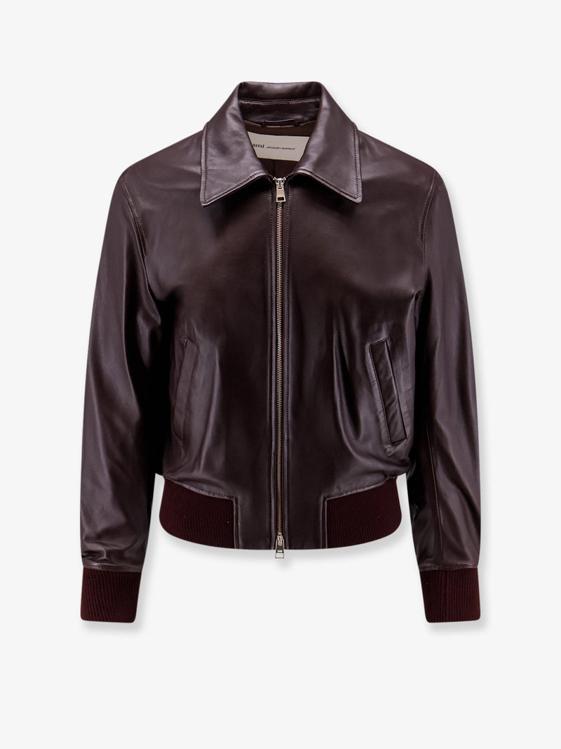 AMI Paris AMI Paris Bordeaux Leather Jacket Red Men - World Class Fashion